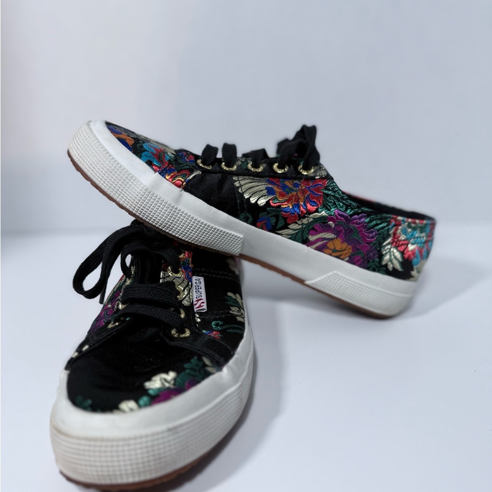 Superga Embroidered Floral Black Sneakers